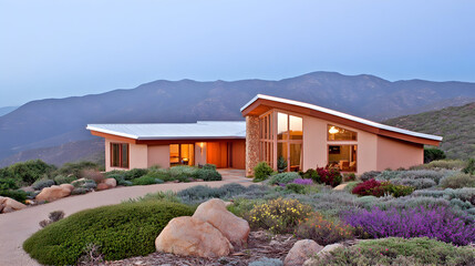 Modern outdoor stair railing with recessed LED strip li