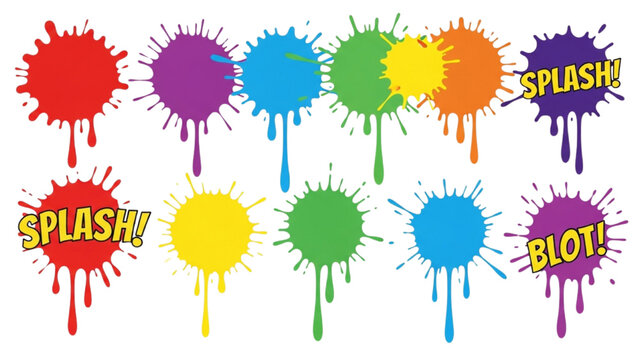 Colorful paint splatters and splashes creating vibrant abstract art forms