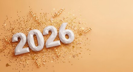 Sparkling 2026 A festive display of golden confetti and glitter, symbolizing new opportunities and the joyous anticipation of a bright future