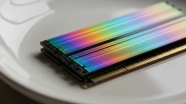 Rainbow RAM on a White Plate A Colorful Tech Still Life.