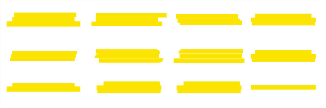 Highlight marker lines. Marker yellow strokes. Hand drawn marker strokes. Text marker stripes. Text highlights and underlining. Brush lines.