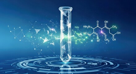 Digital Polygonal Chemistry Test Tube On Abstract Blue Background