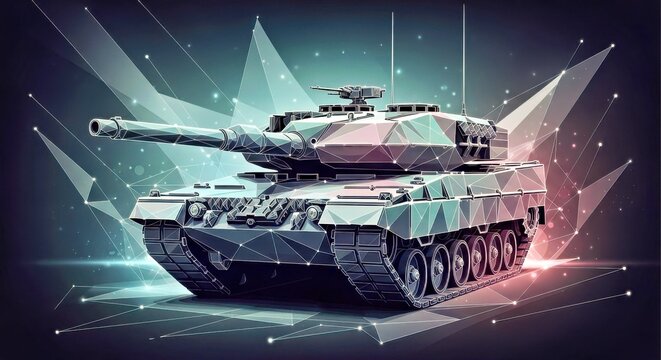 Abstract Low Poly Wireframe German Main Battle Tank Technology
