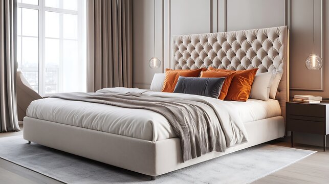 Large white bed with a white comforter and pillows