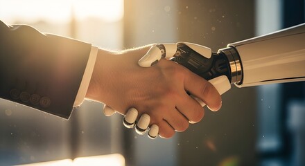 A close-up handshake between two people under warm sunlight, representing agreement, partnership, trust, and successful cooperation