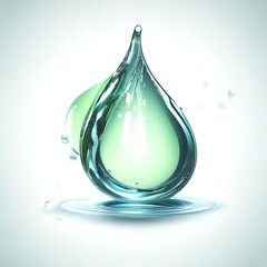 Glossy, half frozen water droplet resting on a green eco icon