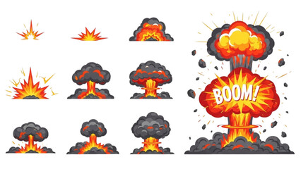 Dynamic Cartoon Explosion Effects Set Animated Boom Blasts and Fire Bursts for Game Design and Visual Projects