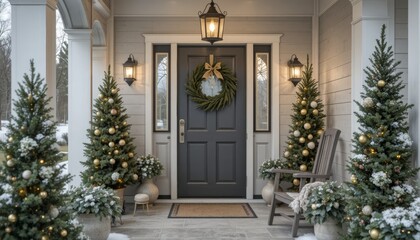 Elegant home entrance decked for the holidays