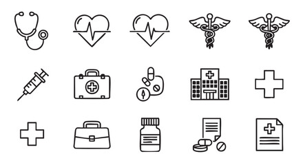 Health and medical icons set in modern flat design style