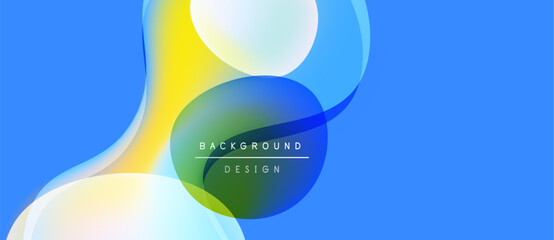 Abstract fluid shapes overlap, creating vibrant blue, yellow gradients. Text reads background design within central form. Modern, dynamic composition.