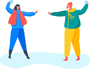 People playing snowball fight in winter outdoor activities