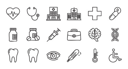 Healthcare icons set for medicine pharmacy and hospital concept art vector