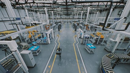 Fototapeta premium Humanoid Workers in Highly Automated Environments. Future of Assembly Line, Where Humanoid Robots Function in Structured Industrial Settings. Concept of Technological Advancement and Modern Industry.