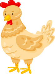 Cartoon hen character standing on a white background