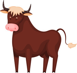 Cartoon bull character standing with small horns
