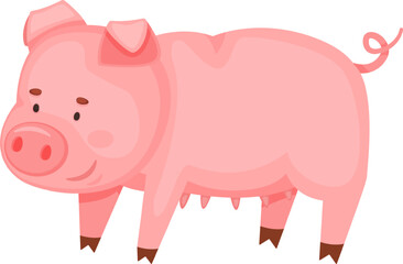 Pink pig cartoon character standing vector illustration