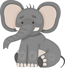 Cute baby elephant cartoon sitting with trunk