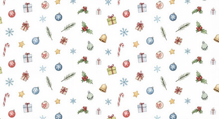 Charming Christmas pattern with gifts and ornaments in joyful design
