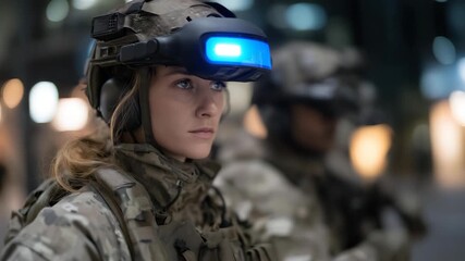 Special forces trainees engaging in urban warfare simulations via VR headsets with digital enemy overlays, representing immersive tactical training, elite military preparedness, and advanced combat