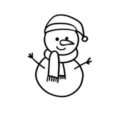 Cute snowman doodle, vector illustration for Christmas and winter holidays