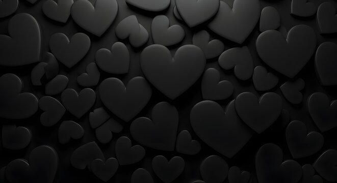 Dark and moody black hearts background texture