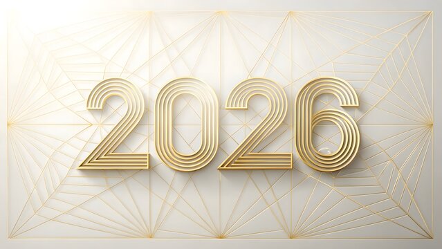 Abstract gold geometric lines forming 2026 numbers on a white background golden - Powered by Adobe