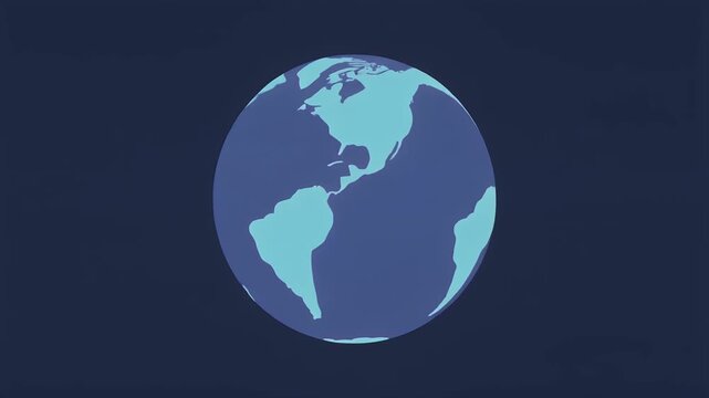 A minimalist graphic illustration of the Earth globe, featuring North and South American continents in light blue against a dark blue background.