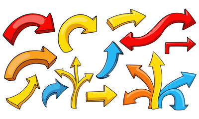 Colorful Arrows Pointing Different Directions, Isolated on White Background