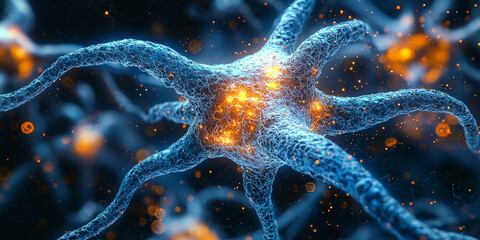 Close up view of neuron structure with vibrant details Generative AI
