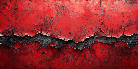 Textured red wall with scratches and dark cracks Generative AI