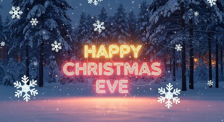 Happy christmas eve winter holiday season snowy forest landscape christmas background holiday celebration scene