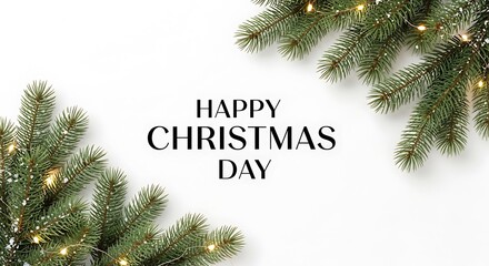 Happy christmas day background with christmas tree branches and lights for christmas holiday season