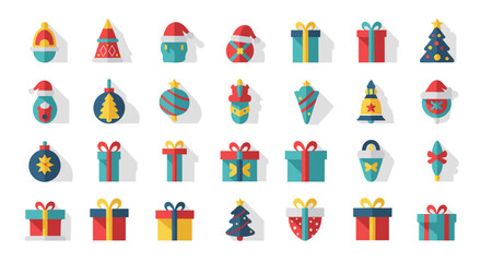Fototapeta premium Display of christmas ornaments and gifts in a flat design arrangement