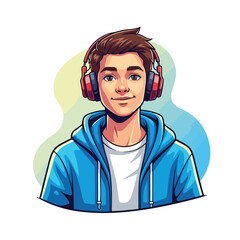 Young Man Wearing Headphones and Blue Hoodie