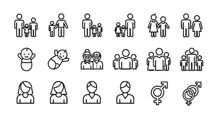 Icons of family and people of all ages outline illustration