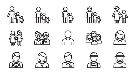 Icons depicting family relationships and professions with clear outlines