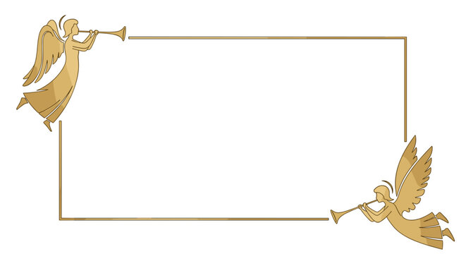 Golden frame with two angels blowing trumpets on opposite corners art