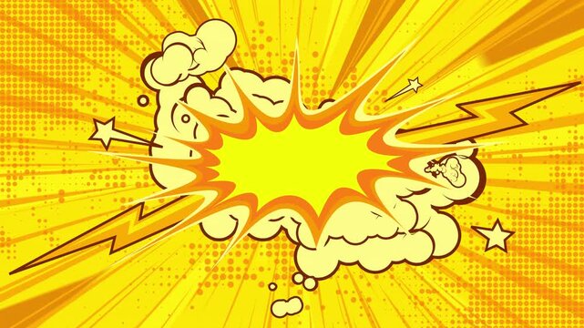 Comic book explosion drawing on retro pop art background