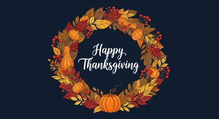 Happy Thanksgiving Wreath Festive Autumnal Floral Design for Celebration