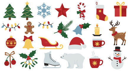 Fototapeta premium Illustration of christmas themed icons including tree and decorations