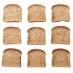 Sliced Wheat Bread Arrangement: A neat grid of sliced wheat bread, ready for breakfast or lunch, is presented in a food photography composition, a simple pleasure.