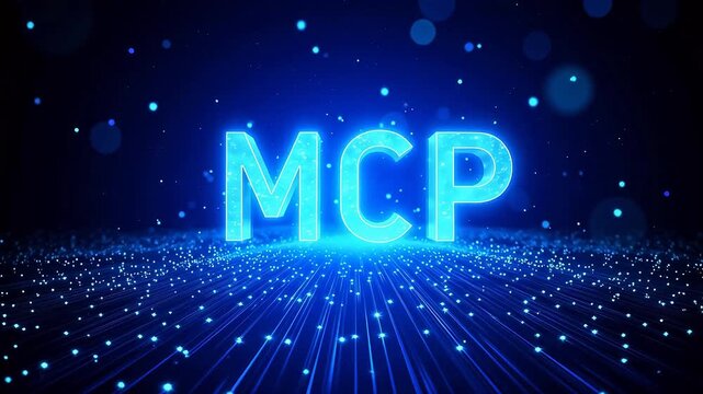 Blue glowing MCP text on dark background