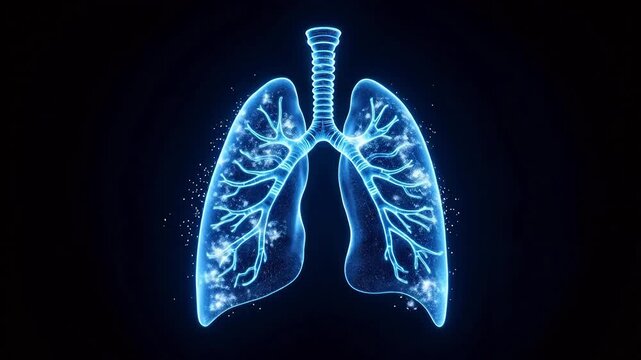 Human lungs with glowing bronchial tree