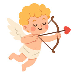 Cupid cartoon character illustration for Valentines day. Png clipart. Cute little archery angel