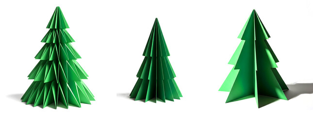 3d vector christmas tree decoration isolated on a white background, featuring green origami paper art for a merry Christmas holiday season greeting card