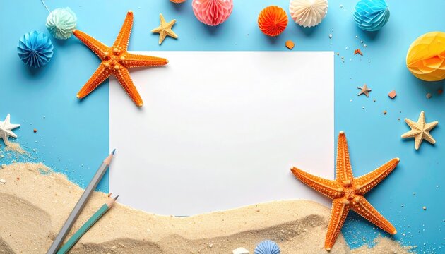 Beachy, summery card frame with blank paper