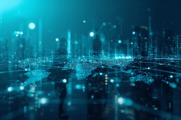 Global digital network with people silhouettes and data visualization