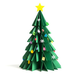 Green paper Christmas tree decoration for holiday celebration