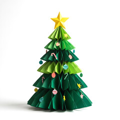 Christmas tree isolated on a white background with holiday decoration, star, and ornament vector illustration