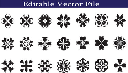 Collection of Diverse Floral Design Elements Editable Vector File with Geometric and Organic Shapes for Creative Projects and Artistic Compositions Stock Illustration